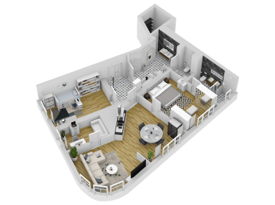 Sample 3D dollhouse view floor plan design from Floorplanner