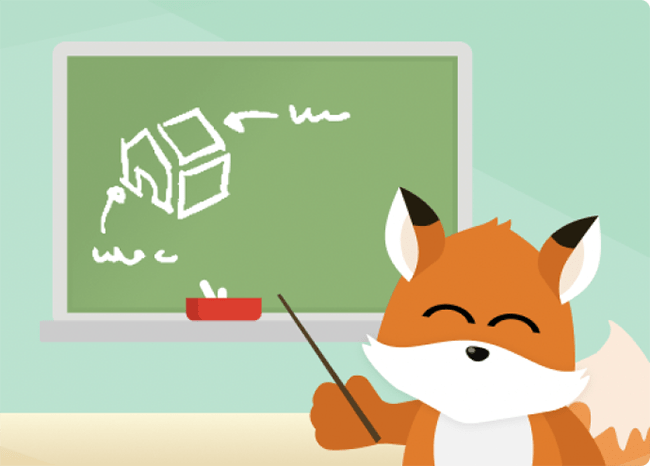 教師のFloxieが黒板を指さしている画像