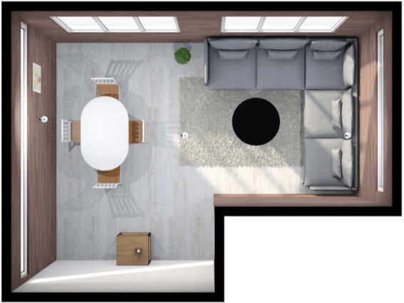 Dollhouse view render representing a room made with Floorplanner Basic free plan features