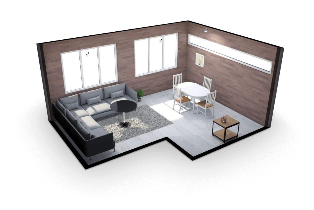 Dollhouse view render of a room made with Floorplanner Pro subscription features
