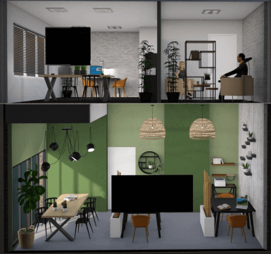 3D render showing multiple rooms, representing digital twin data exportable via FML