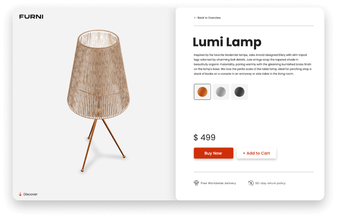 Screenshot showing Floorplanner Product Viewer integration on a website