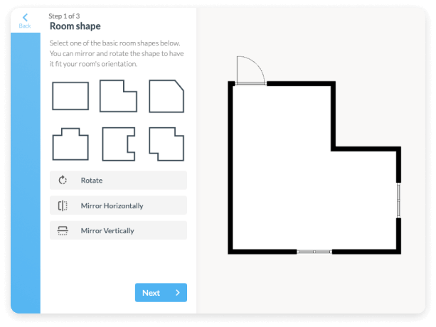 Een schermafbeelding van de Room Shape-functie