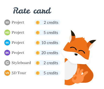 Floxie mascot illustrating Floorplanner's transparent pricing for design professionals